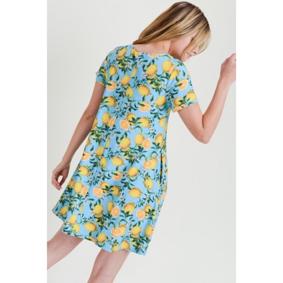 Womens Blue Lemon Print Fit And Flare Summer Dress - Picture 4 of 7